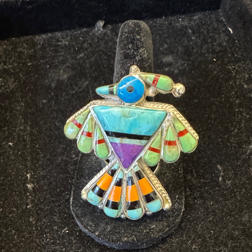 Colorful Inlay Thunderbird Ring - Multicolor stones